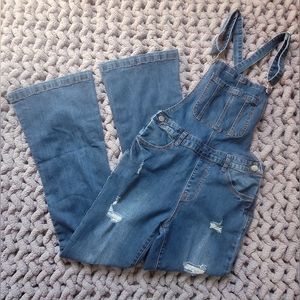 Crazy Train Blue Distressed Denim Overalls